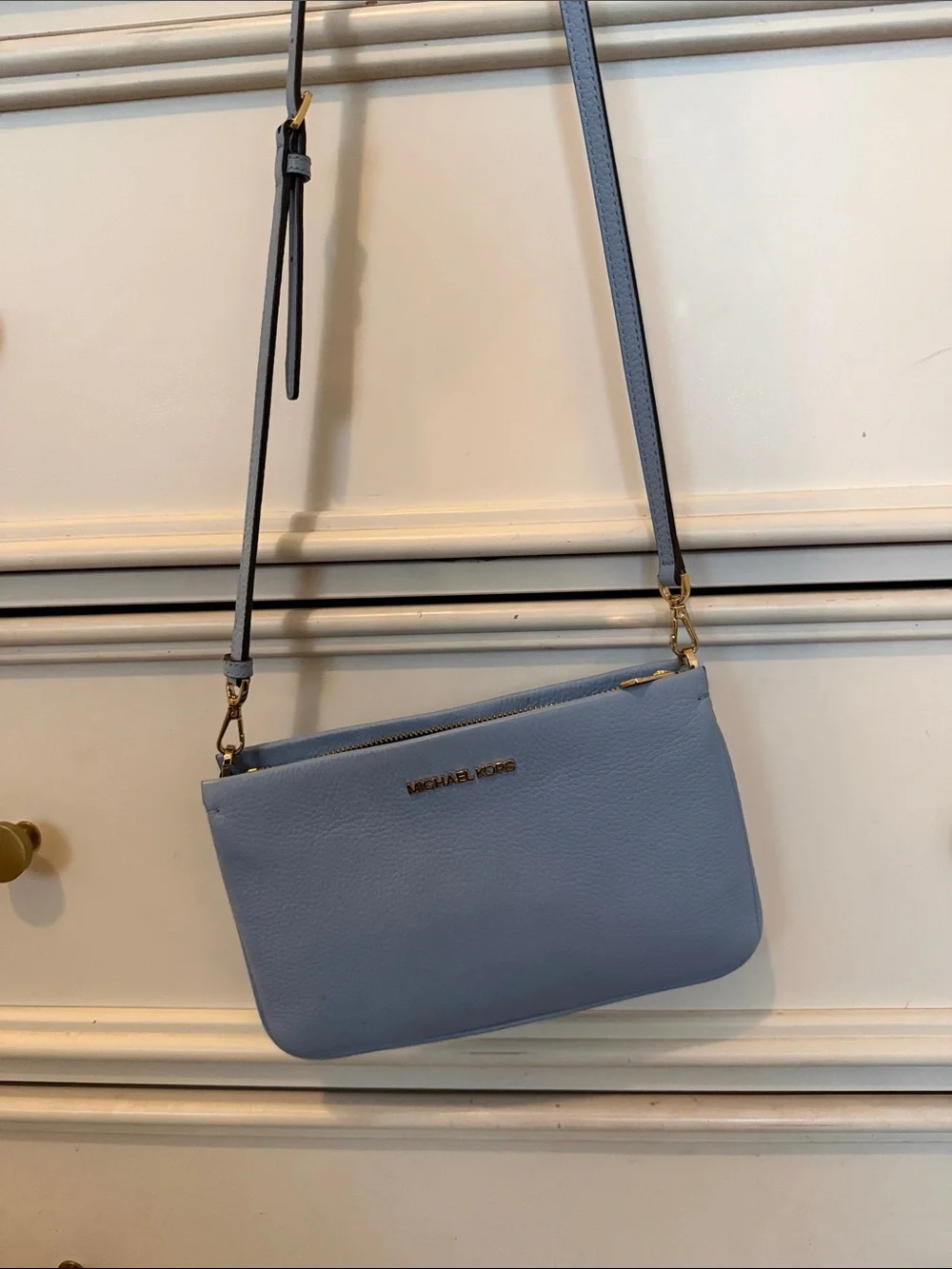 Michael Kors Dusty Blue Pebbled Leather Crossbody